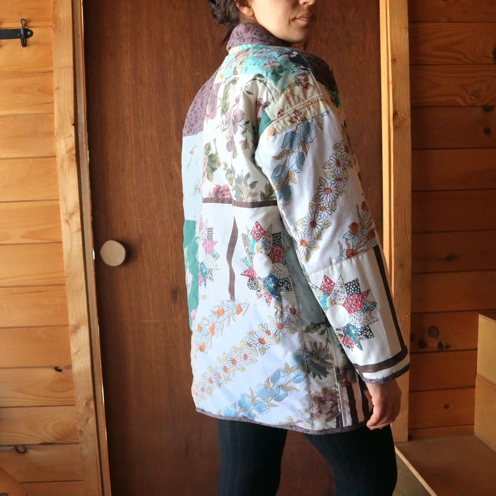 Upcycled Floral Patchwork Quilt Barn Jacket Chore Coat M • L - Picture 4 of 8